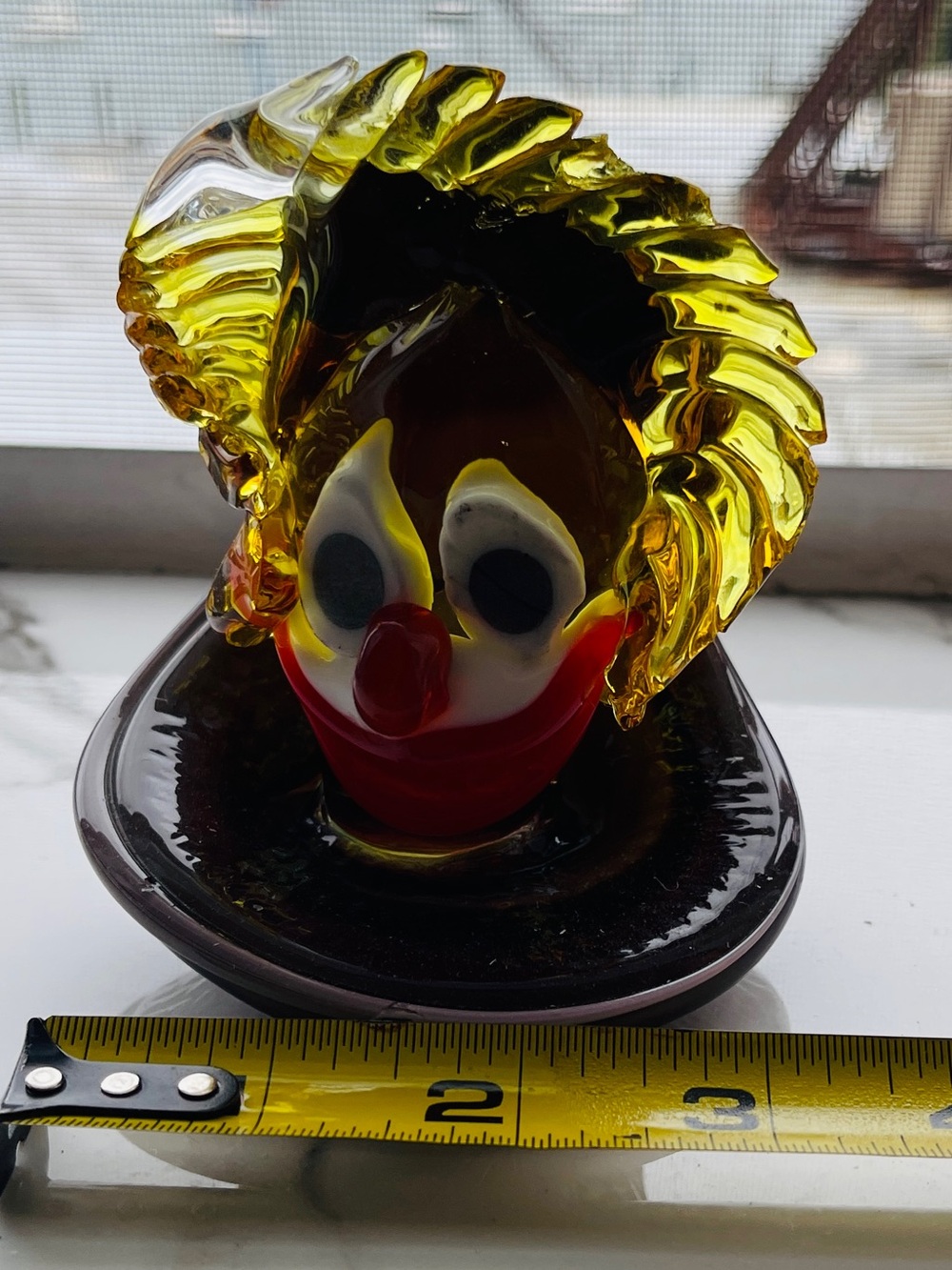 Murano Yellow and Red Glass Clown Head Figurine